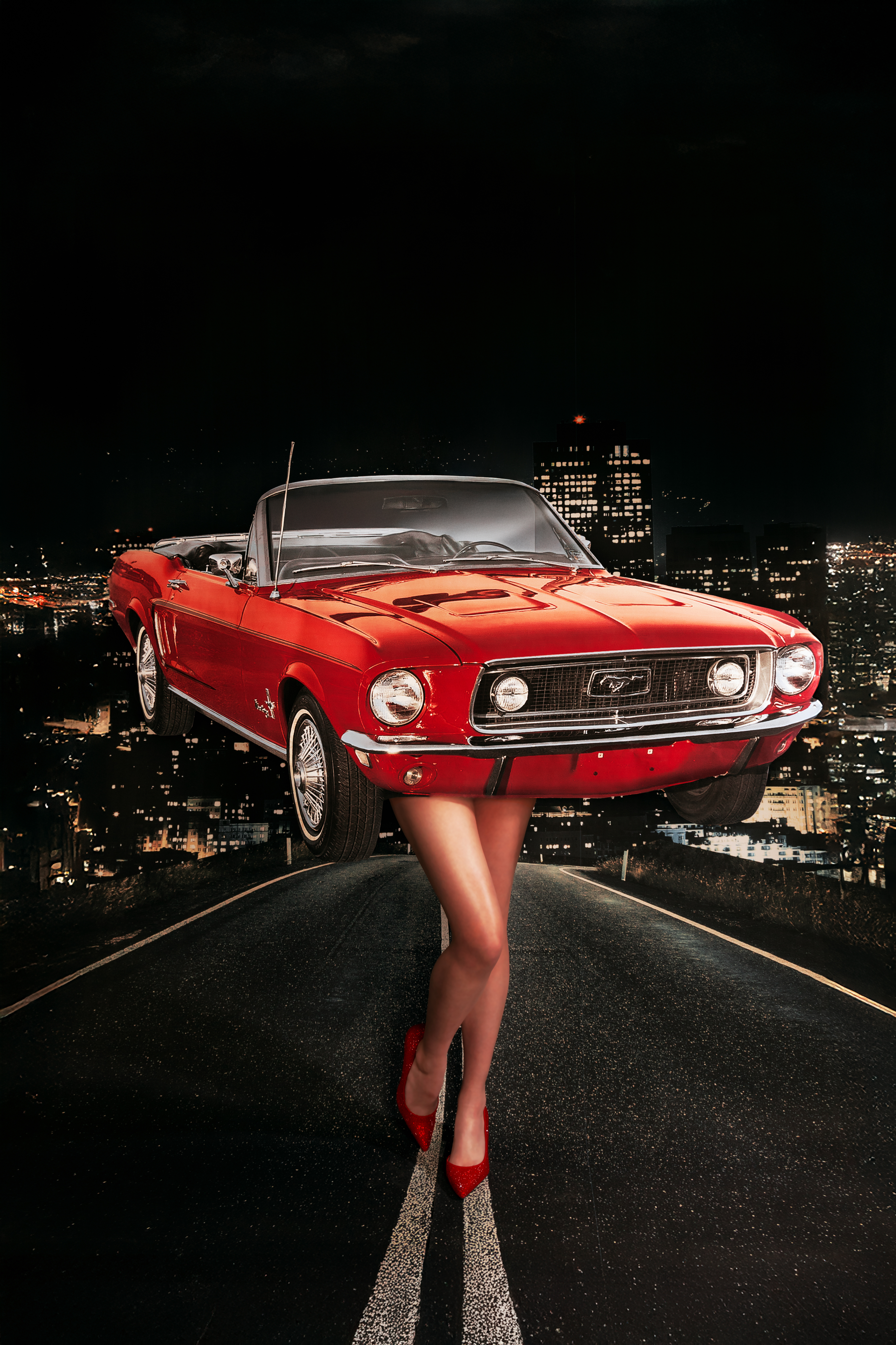 red mustang with legs